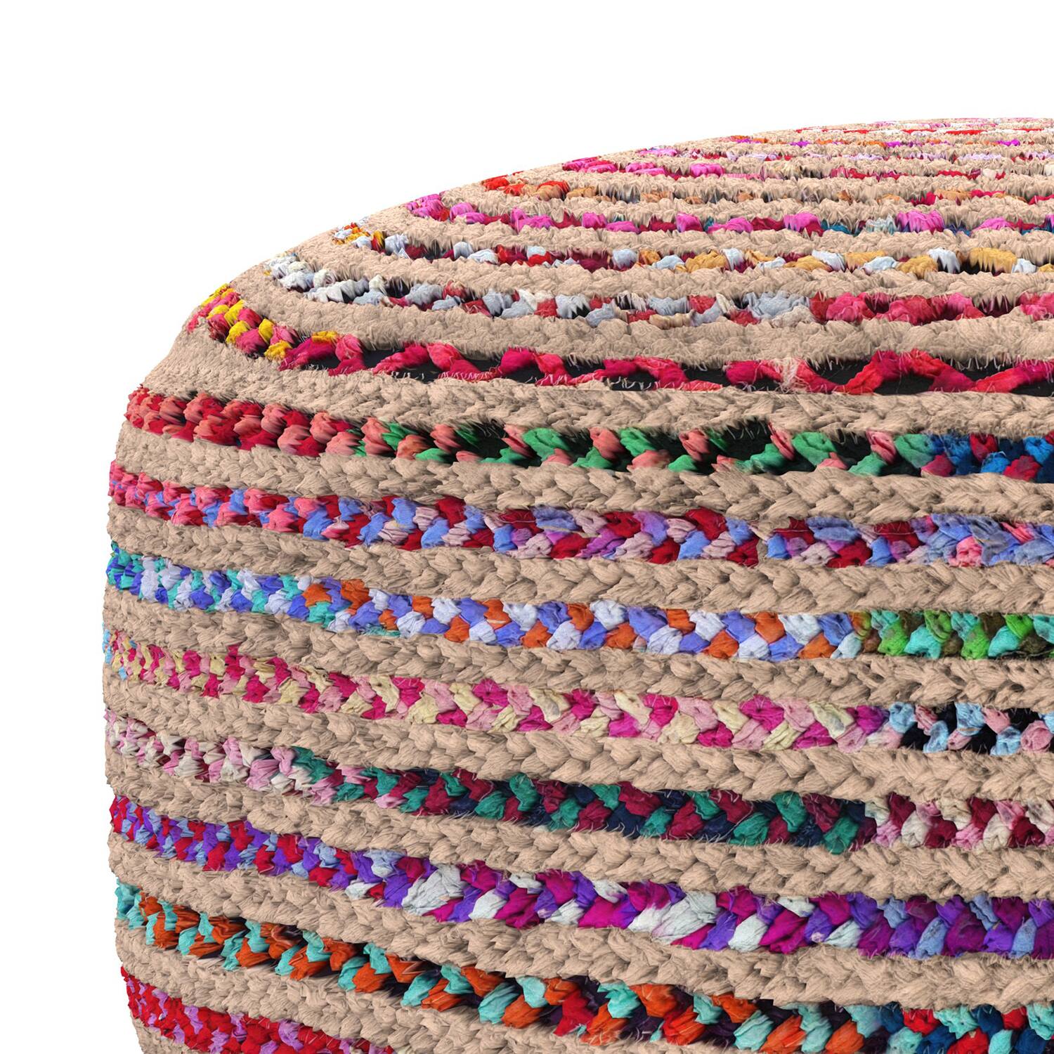 Alt View 4. Simpli Home - Simpli Home Margo 30 inch Wide Round Pouf in Multi-Color Handwoven Jute and Cotton - Multi Color.