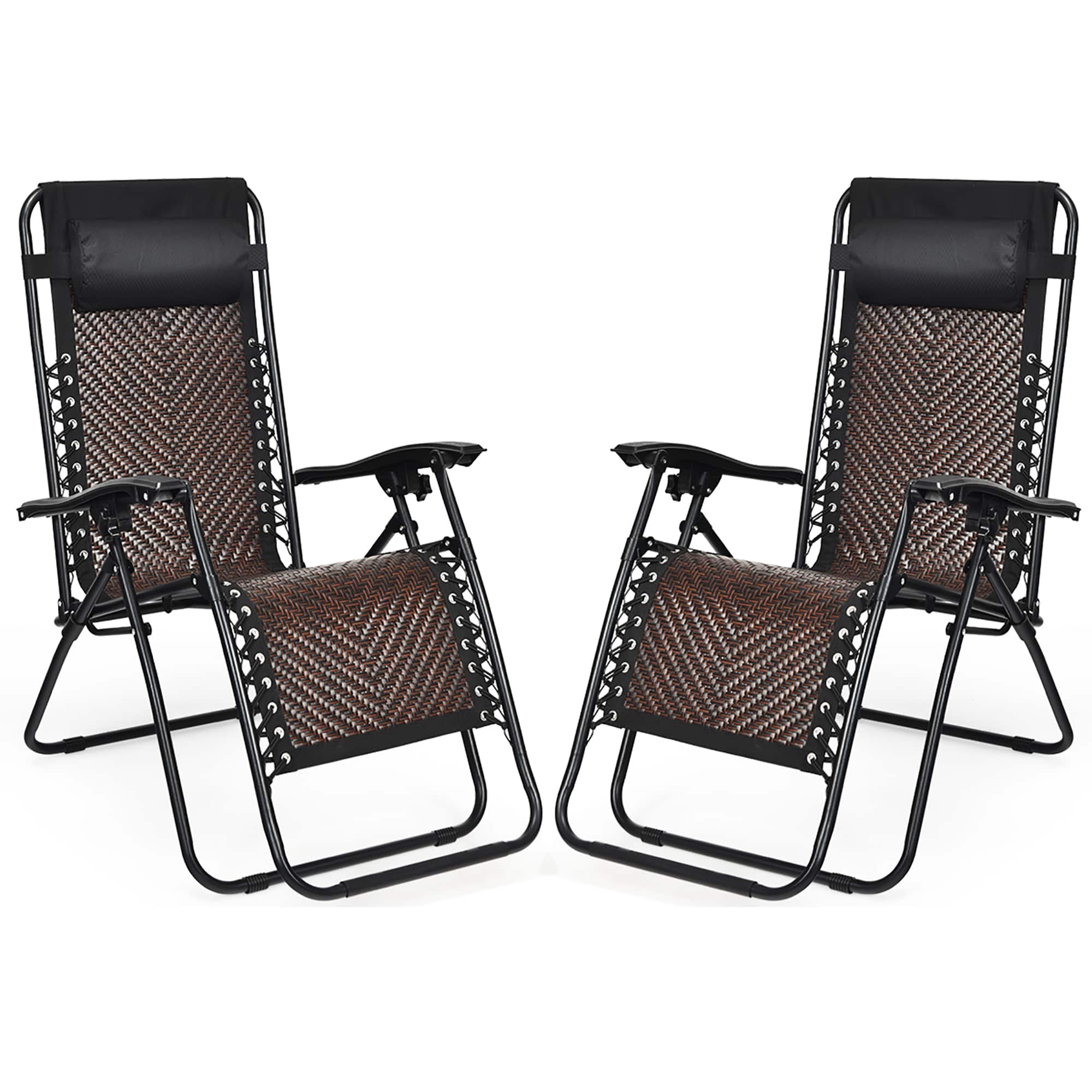 Front. Costway - Costway 2PCS Patio Rattan Zero Gravity Lounge Chair Folding Recliner Headrest - Brown.