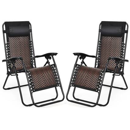 Front. Costway - Costway 2PCS Patio Rattan Zero Gravity Lounge Chair Folding Recliner Headrest - Brown.