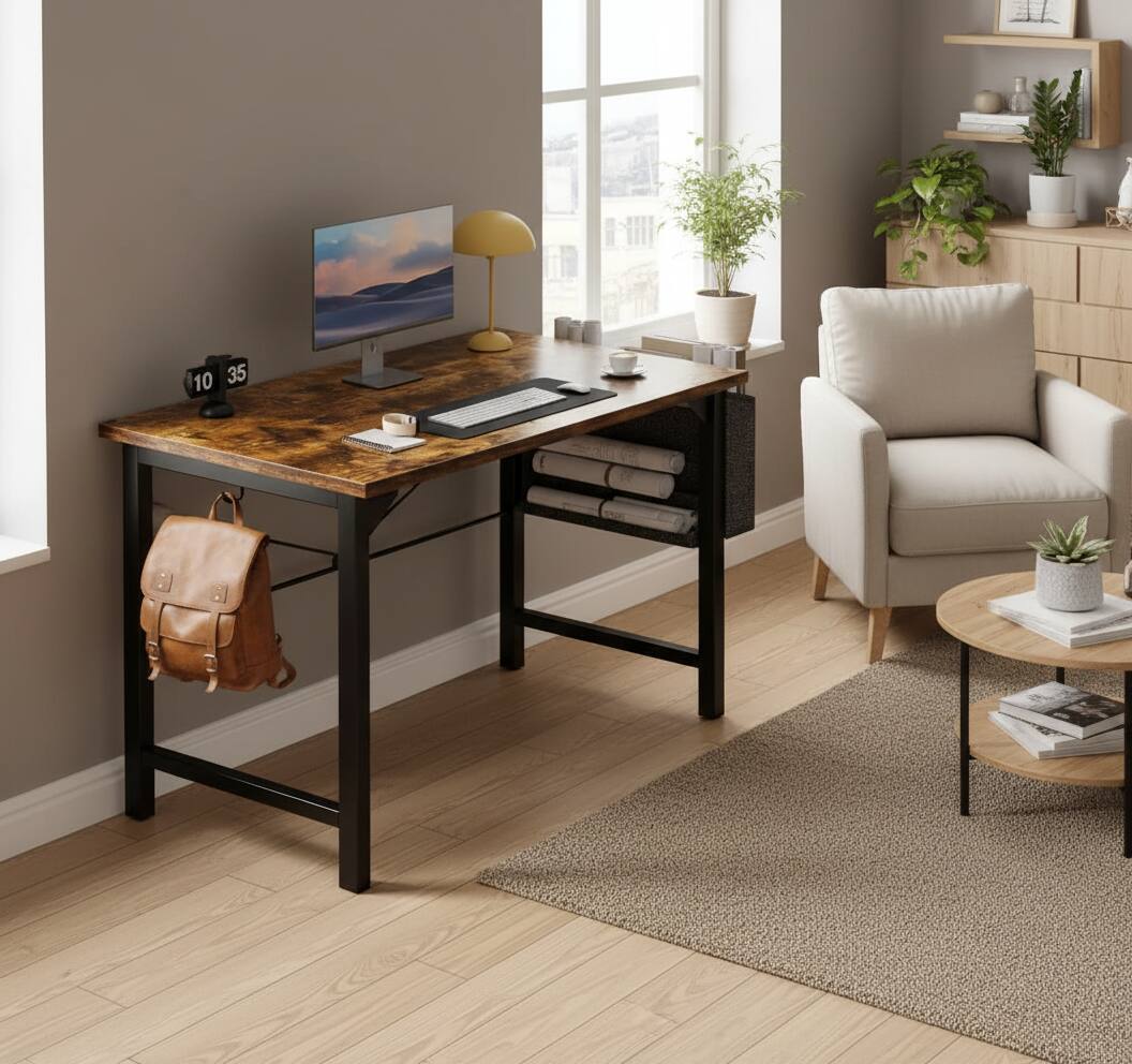 Alt View 6. AOITUN - 40 Inch Rustic Desk with Storage Bag & Hook, Small Computer Writing Table for Home Office, Dorm Room & Students - Steel.