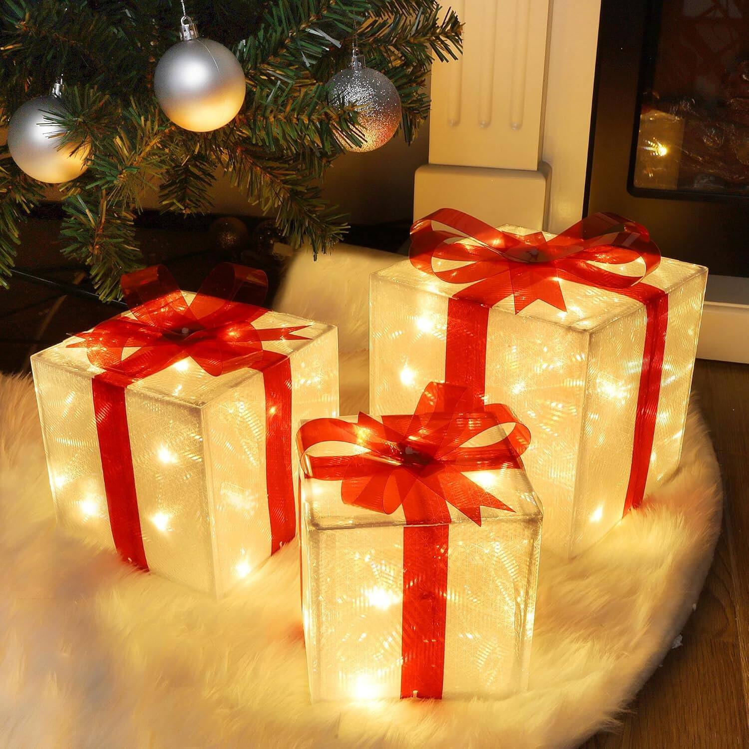 Auledio – Set of 3 Christmas Lighted PVC Gift Boxes, Pre-lit Tree Skirt & Pathway Decor for Indoor/Outdoor – Warm light Auledio – Set of 3 Christmas Lighted PVC Gift Boxes, Pre-lit Tree Skirt & Pathway Decor for Indoor/Outdoor – Warm light