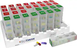 Medcenter - 31-Day Monthly Pill Organizer with 4 Daily Compartments - Red and Green