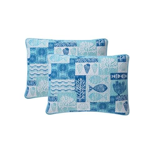 Left. Hivvago - Full/Queen Aqua Blue Cream Beach Sea Shells Coral Fish Coastal 3-Piece Quilt Set - Aqua Blue Cream.