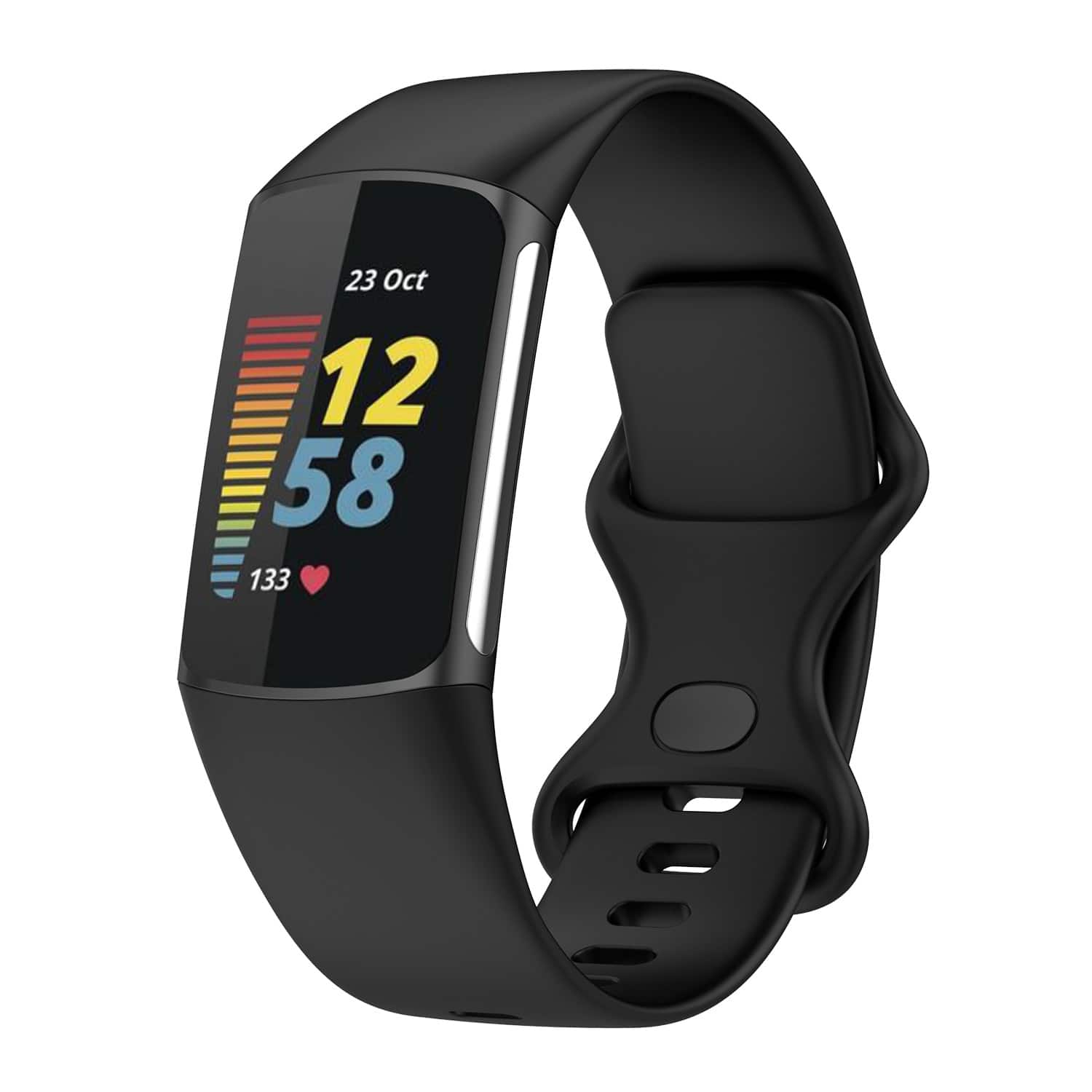 StrapsCo - Active Band Silicone Rubber Watch Strap For Fitbit Charge 5 (Short-Medium) - Black