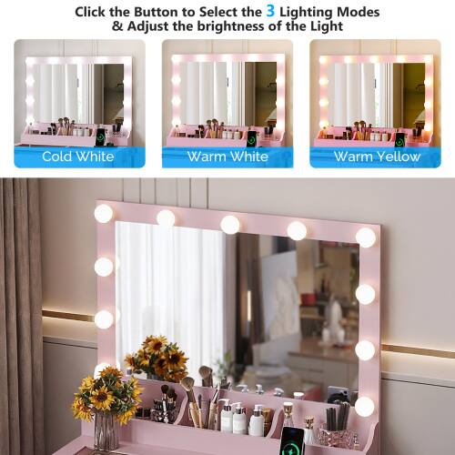 Click the Button to Select the 3 Lighting Modes & Adjust the brightness of the Light

Cold White  
Warm White  
Warm Yellow