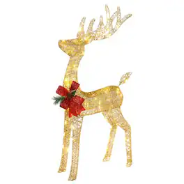 Winado - Christmas 4 FT Lighted Santa's Sleigh Reindeer for Indoor / Outdoor Holiday Decoration - Golden