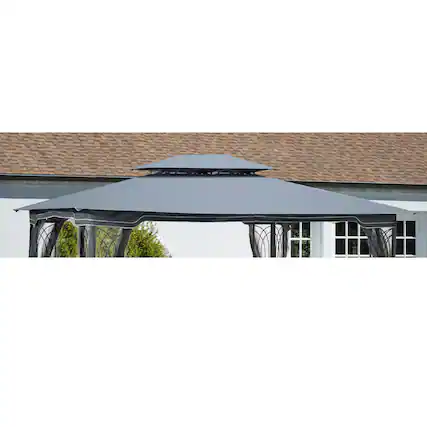 Front. APRILSOUL - 13x10 Ft Patio Double Roof Gazebo Replacement Canopy Top Fabric Gray.