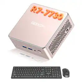 GEEKOM - A5 Mini PC, AMD Ryzen 7 7730U, 16GB DDR4 RAM& 512GB SSD, Keyboard & Mouse Set Included, Windows 11 Pro Pre-installed - Rose Gold