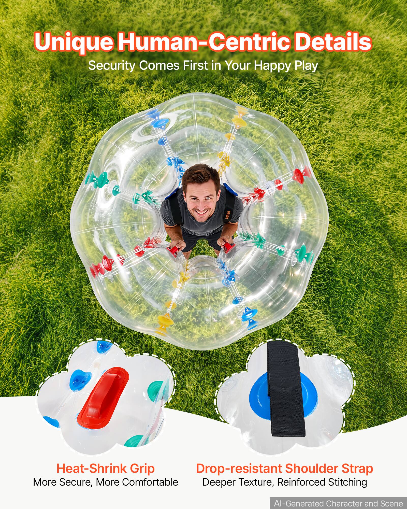 Unique Human-Centric Details  
Security Comes First in Your Happy Play

VEVOR

Heat-Shrink Grip  
More Secure, More Comfortable

Drop-resistant Shoulder Strap  
Deeper Texture, Reinforced Stitching

AI-Generated Character and Scene