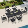 Crestlive Products - 7pc Patio Dining Set Aluminum Rectangle Table 6 Stackable Stationary Chairs No Armrest - Black-7PC