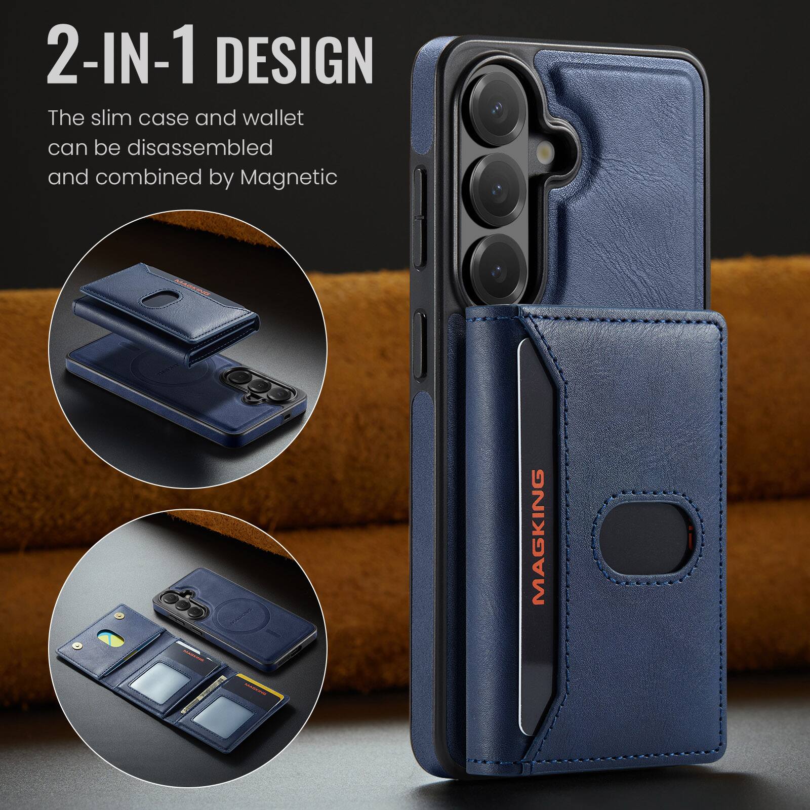 2-IN-1 DESIGN  
The slim case and wallet can be disassembled and combined by Magnetic  

MAGKING SANDA  
MARKING  
MAGKING