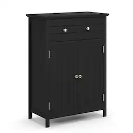 Kadyn - 2Door Freestanding Bathroom Cabinet with Drawer and Adjustable ShelfBlack Bathroom Cabinets for Entryway - Black