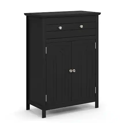 Front. Pefilos - 2-Door Freestanding Bathroom Cabinet with Drawer and Adjustable Shelf-Black, Bathroom Storage Cabinet for Entryway - Black.