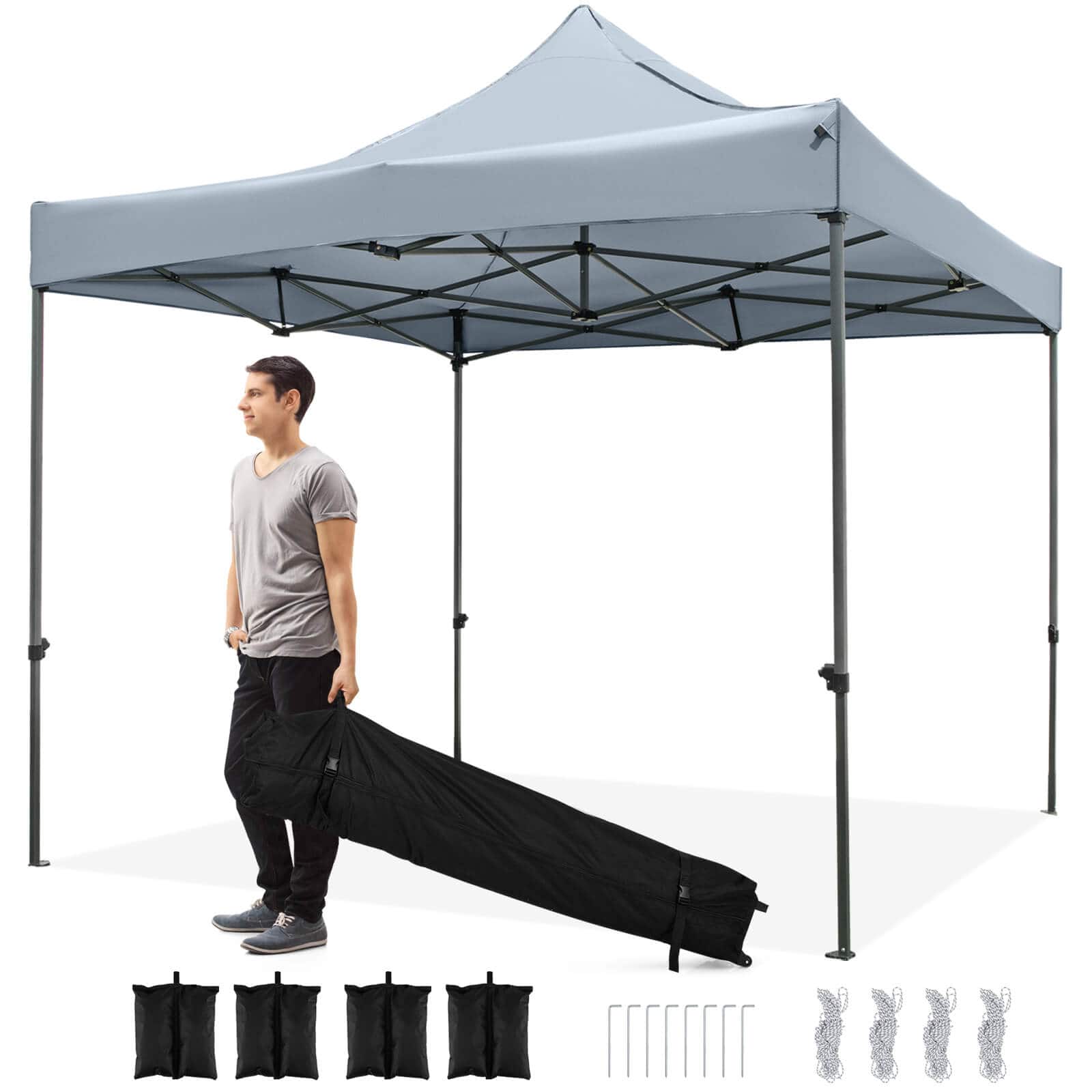 Front. Costway - Costway 10 x 10 FT Outdoor Pop up Canopy Tent with Wheeled Bag, 4 Sandbags, Stake & Ropes - Gray.