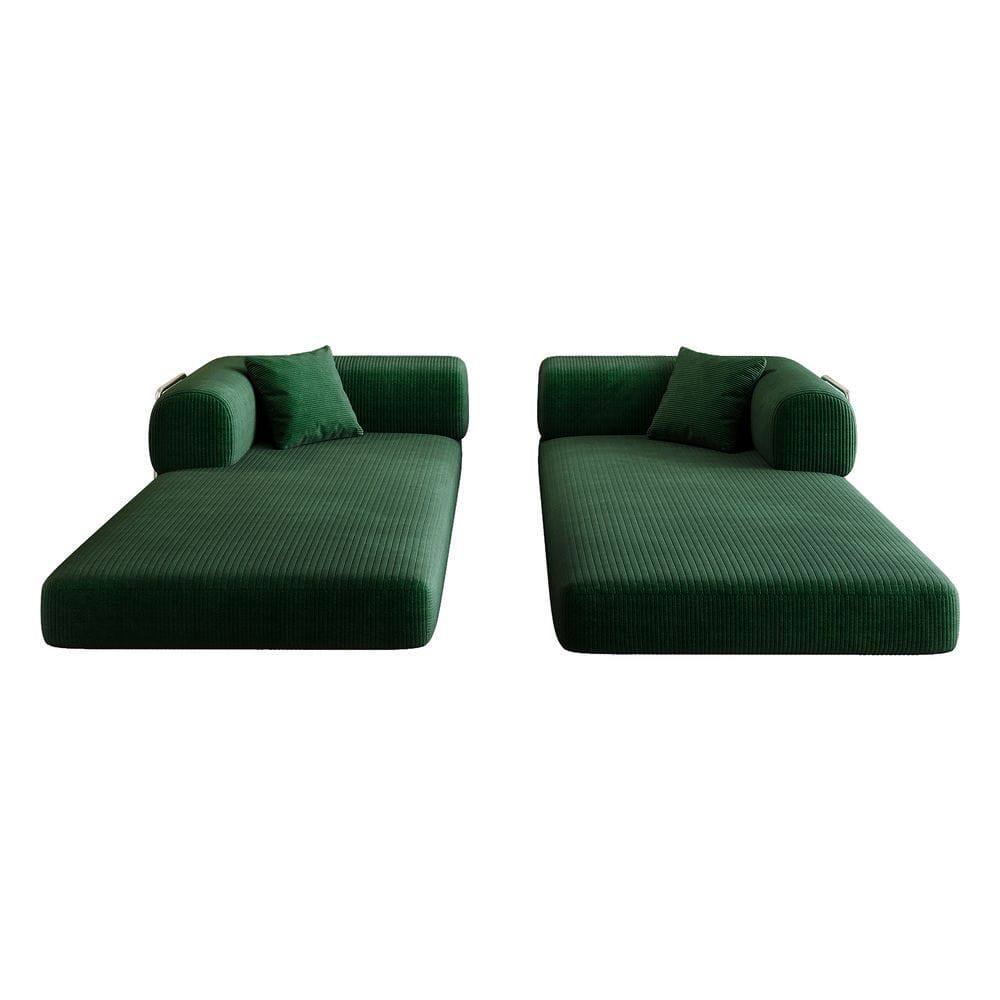 Alt View 2. Kadyn - 78.8" Convertible Floor Sofa Bed, Modular Sectional with Back Support Pillows, Corduroy Fabric - Green.