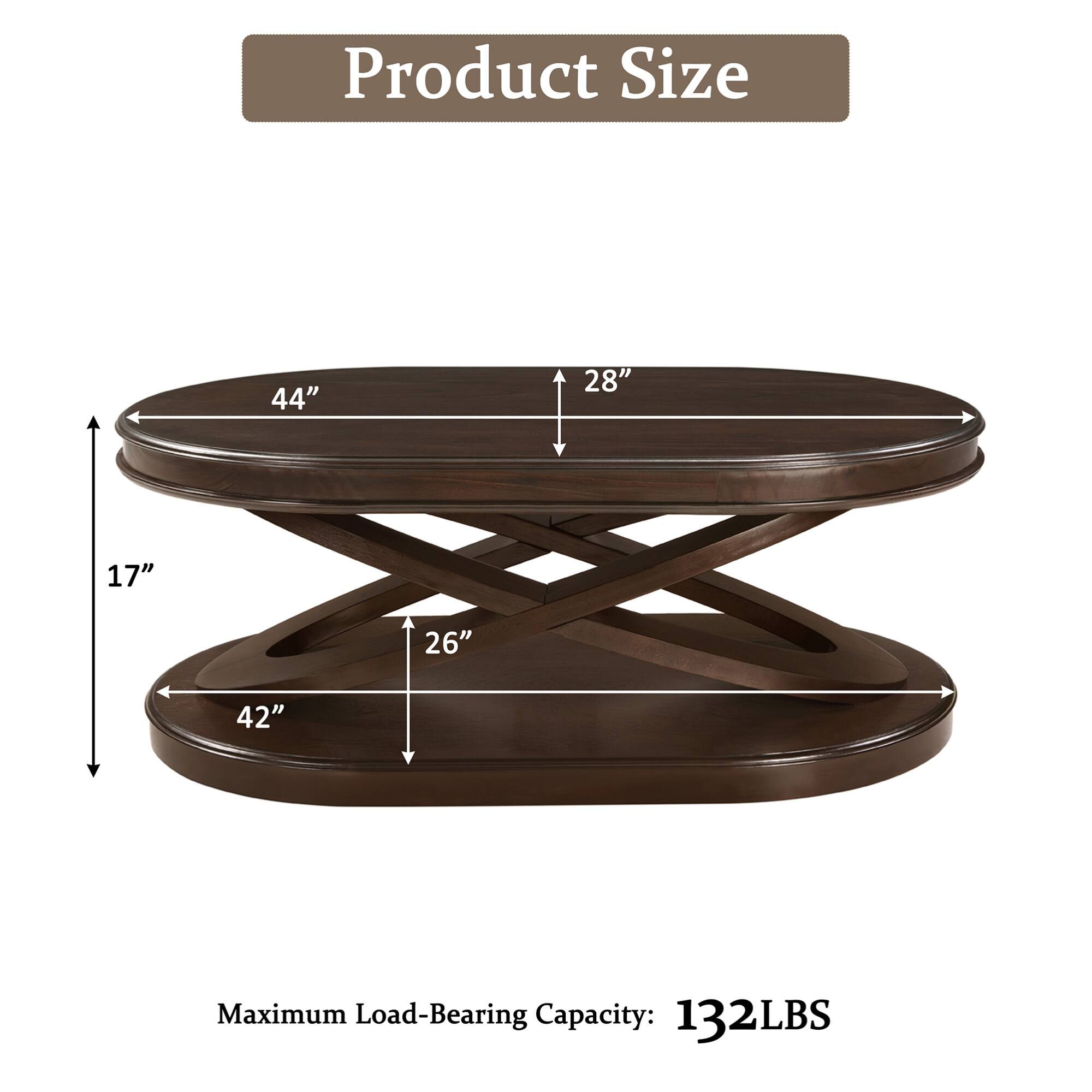 Product Size  
44" x 28" x 17" x 26" x 42"  

Maximum Load-Bearing Capacity: 132LBS