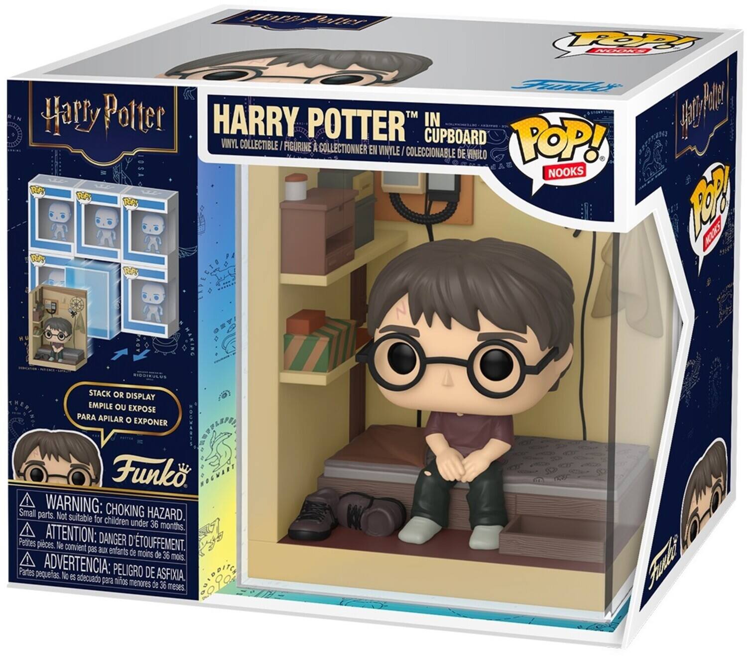 Harry Potter  
HARRY POTTER™ IN CUPBOARD  
VINYL COLLECTIBLE / FIGURINE À COLLECTIONNER EN VINYLE COLECCIONABLE DE VINILLO  
POP!  
NOOKS  

STACK OR DISPLAY / EMPILE OU EXPOSE / PARA APILAR O EXPONER  

WARNING: CHOKING HAZARD. Small parts. Not suitable for children under 36 months.  
ATTENTION: DANGER D'ÉTOUFFEMENT. Petites pièces. Ne convient pas aux enfants de moins de 36 mois.  
ADVERTENCIA: PELIGRO DE ASFIXIA. Partes pequeñas. No adecuado para niños menores de 36 meses.  

Funko