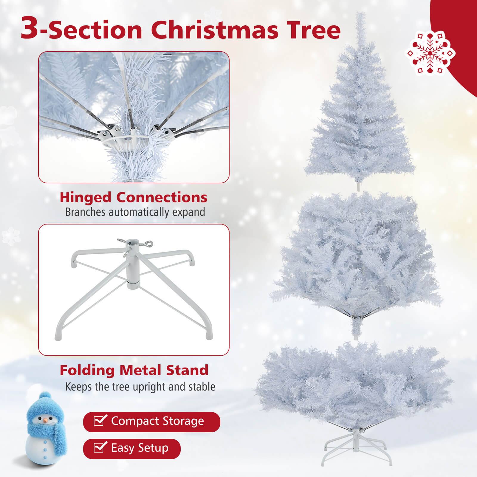 3-Section Christmas Tree

- Hinged Connections
  - Branches automatically expand

- Folding Metal Stand
  - Keeps the tree upright and stable

- Compact Storage
- Easy Setup