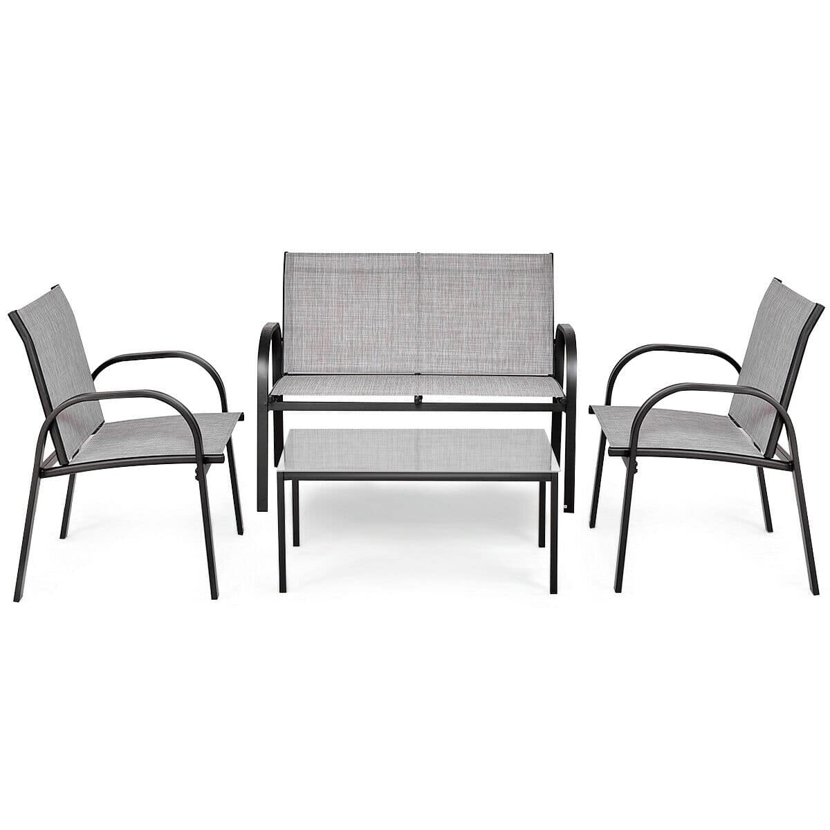 Costway - 4 PCS Patio Furniture Set Sofa Coffee Table Steel Frame Garden Deck - Gray