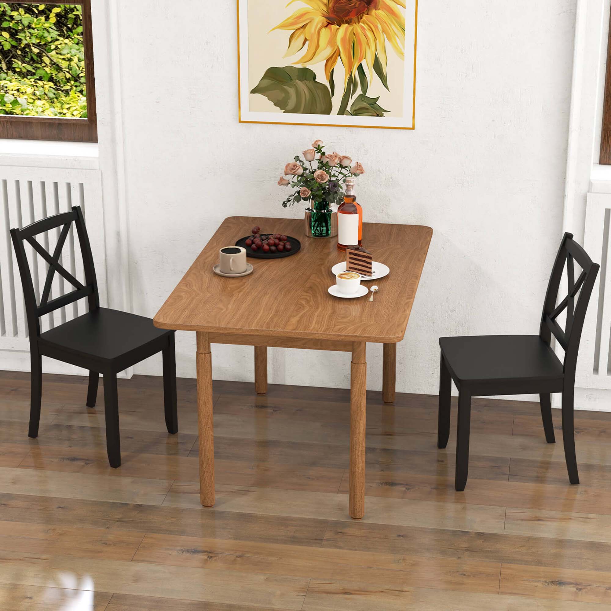 Alt View 1. Costway - Dining Chair Set of 2 Kitchen Side Chairs with Rubber Wood Legs & Cross Back - Black.