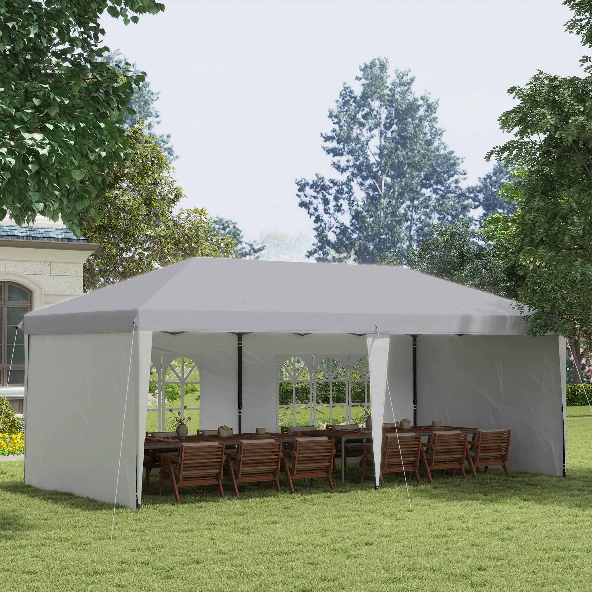 Alt View 1. Outsunny - 10' x 20' Pop Up Canopy Tent with 4 Sidewalls, Heavy Duty Tents for Parties, Outdoor Instant Gazebo with Carrying Bag - White.
