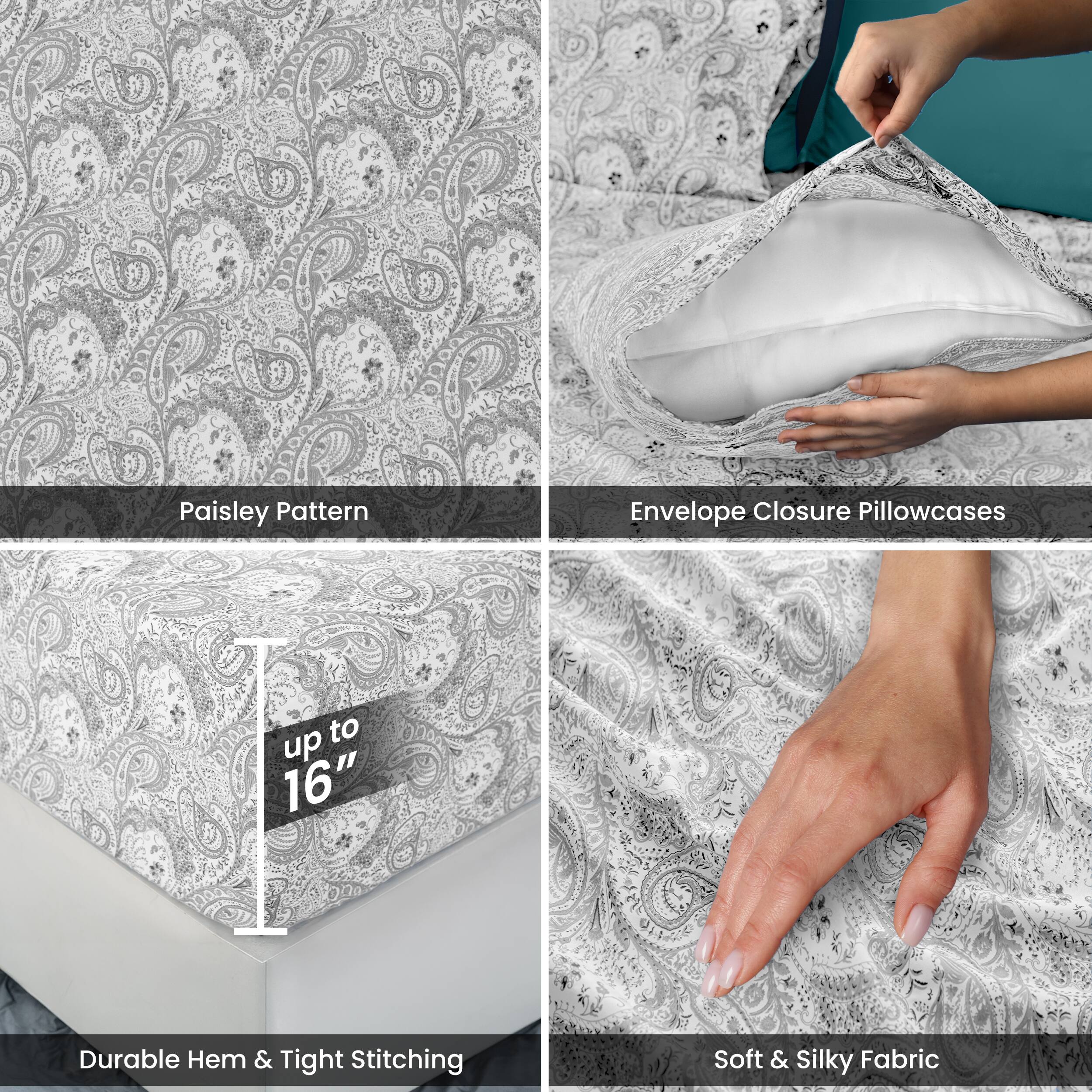 - Paisley Pattern
- Envelope Closure Pillowcases
- up to 16"
- Durable Hem & Tight Stitching
- Soft & Silky Fabric