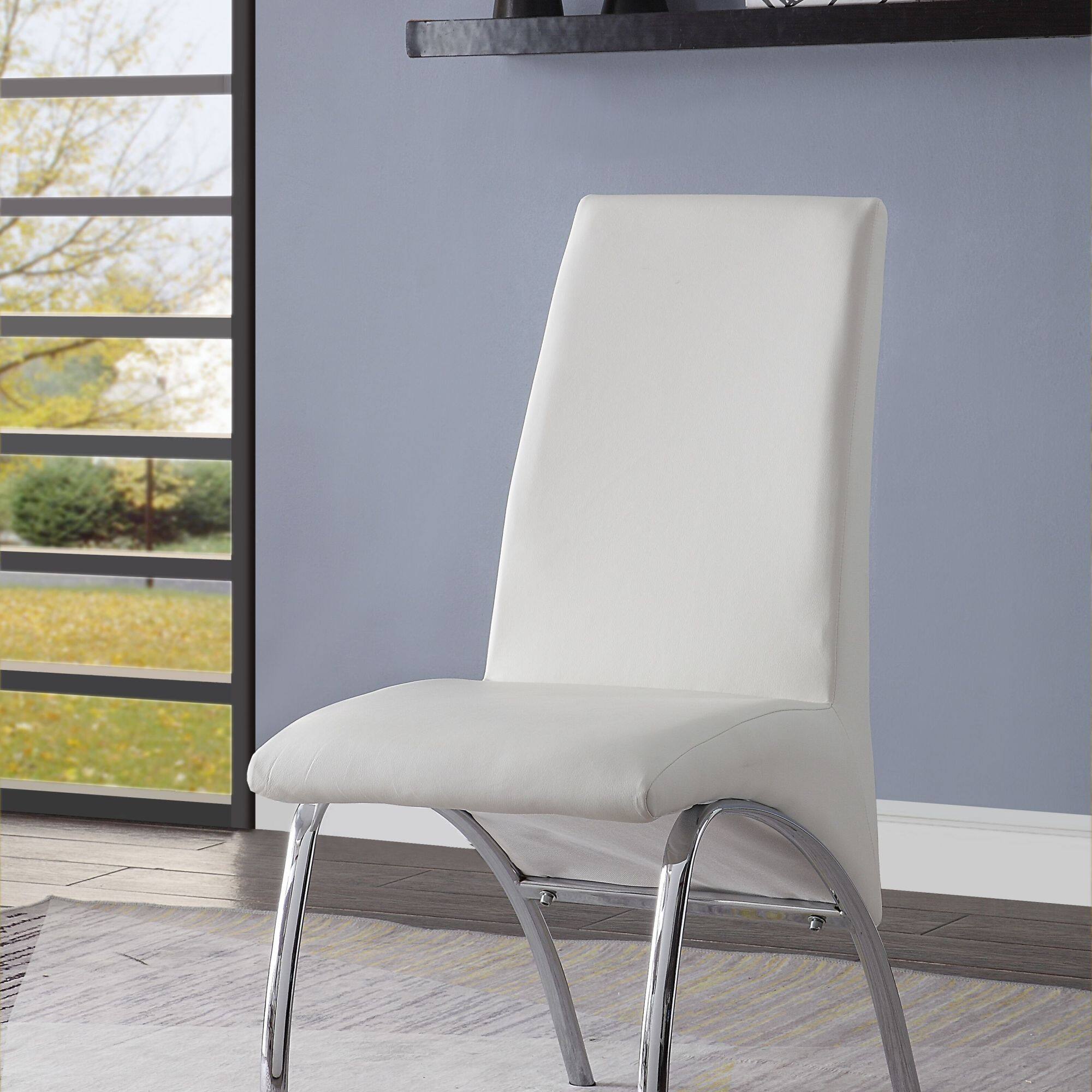 Front. GOODSILO - Modern Synthetic Leather Side Chair with Chrome Finish Legs for Dining Room, Set of 2 - Silver+White.