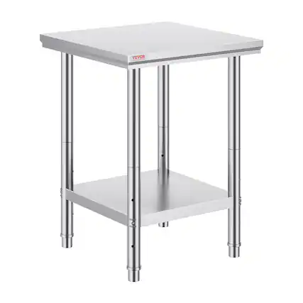 Front. VEVOR - Stainless Steel Prep Table, 24 x 24 x 31 Inch, 700 lbs Load Capacity, Heavy Duty Metal Worktable - Silver.