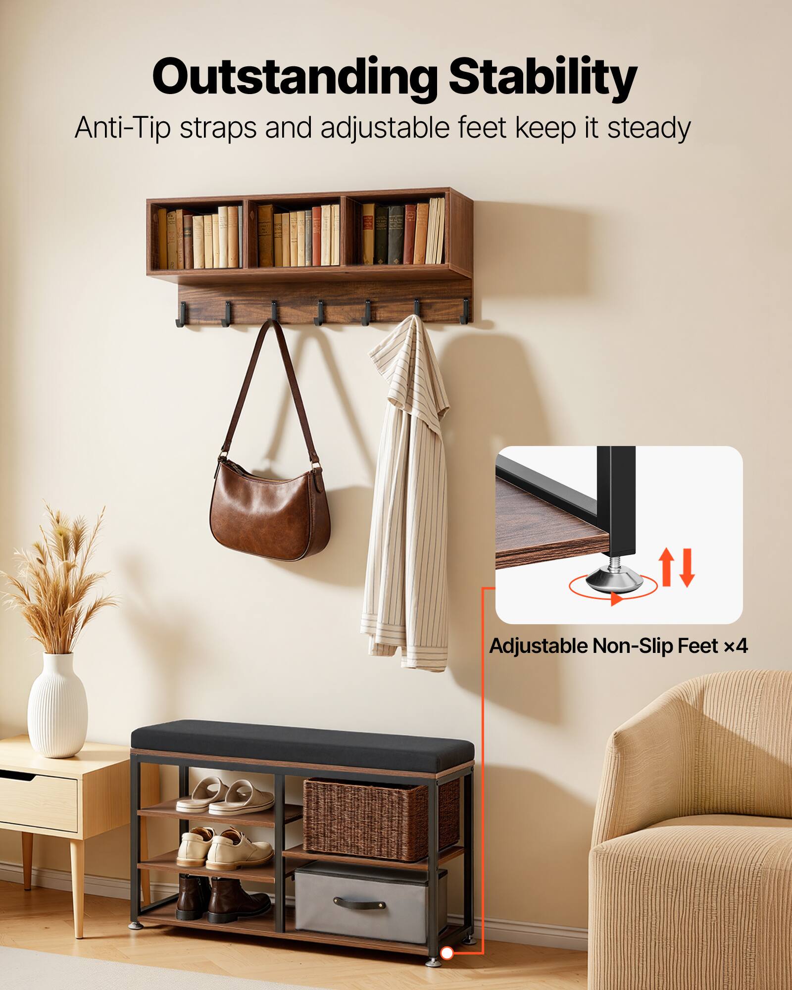 Outstanding Stability  
Anti-Tip straps and adjustable feet keep it steady  

Adjustable Non-Slip Feet x4