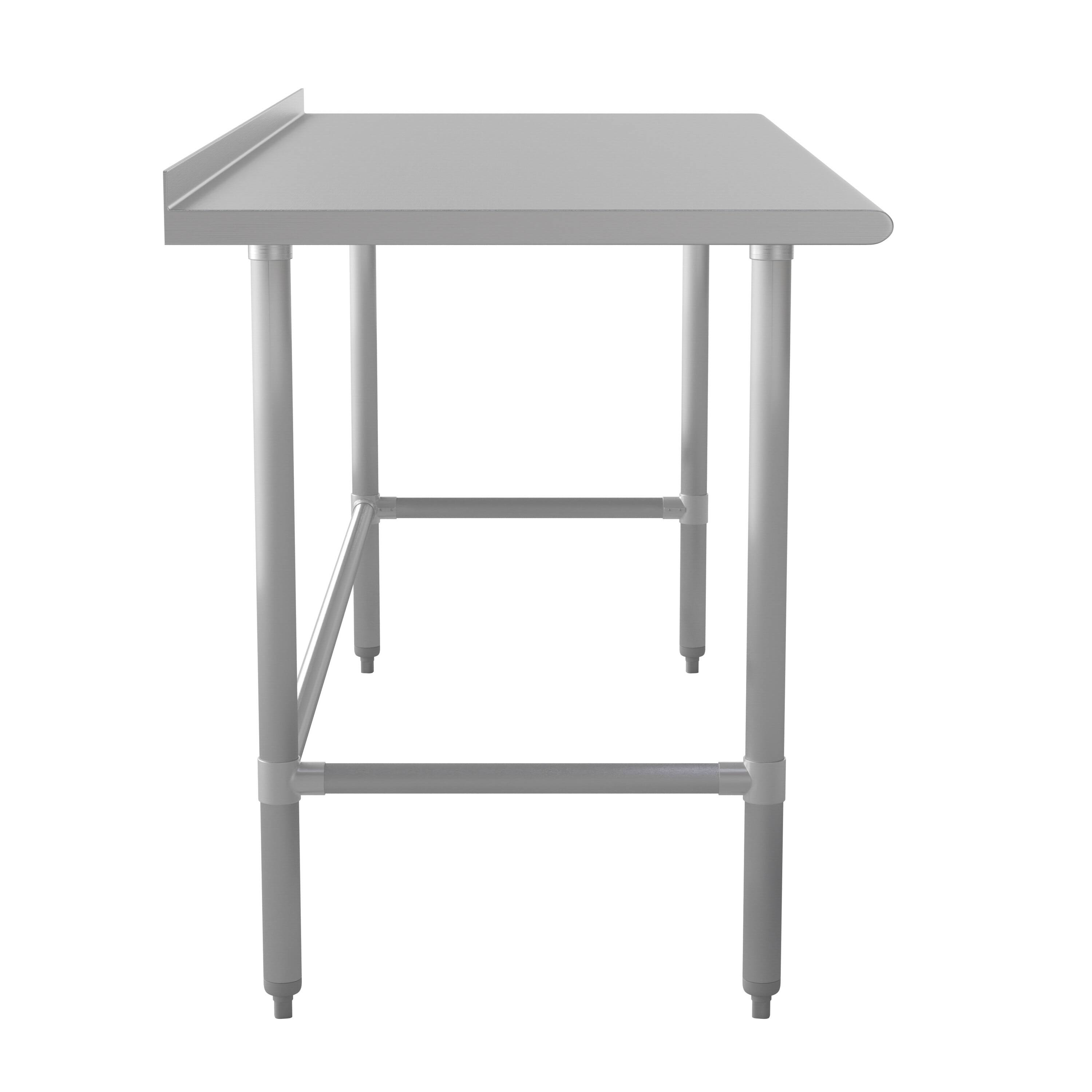 Left. Flash Furniture - Reese Commercial Grade 430 Stainless Steel 18 Gauge NSF Certified Open Base Kitchen Prep and Work Table with 1.5" Backsp - Gray.