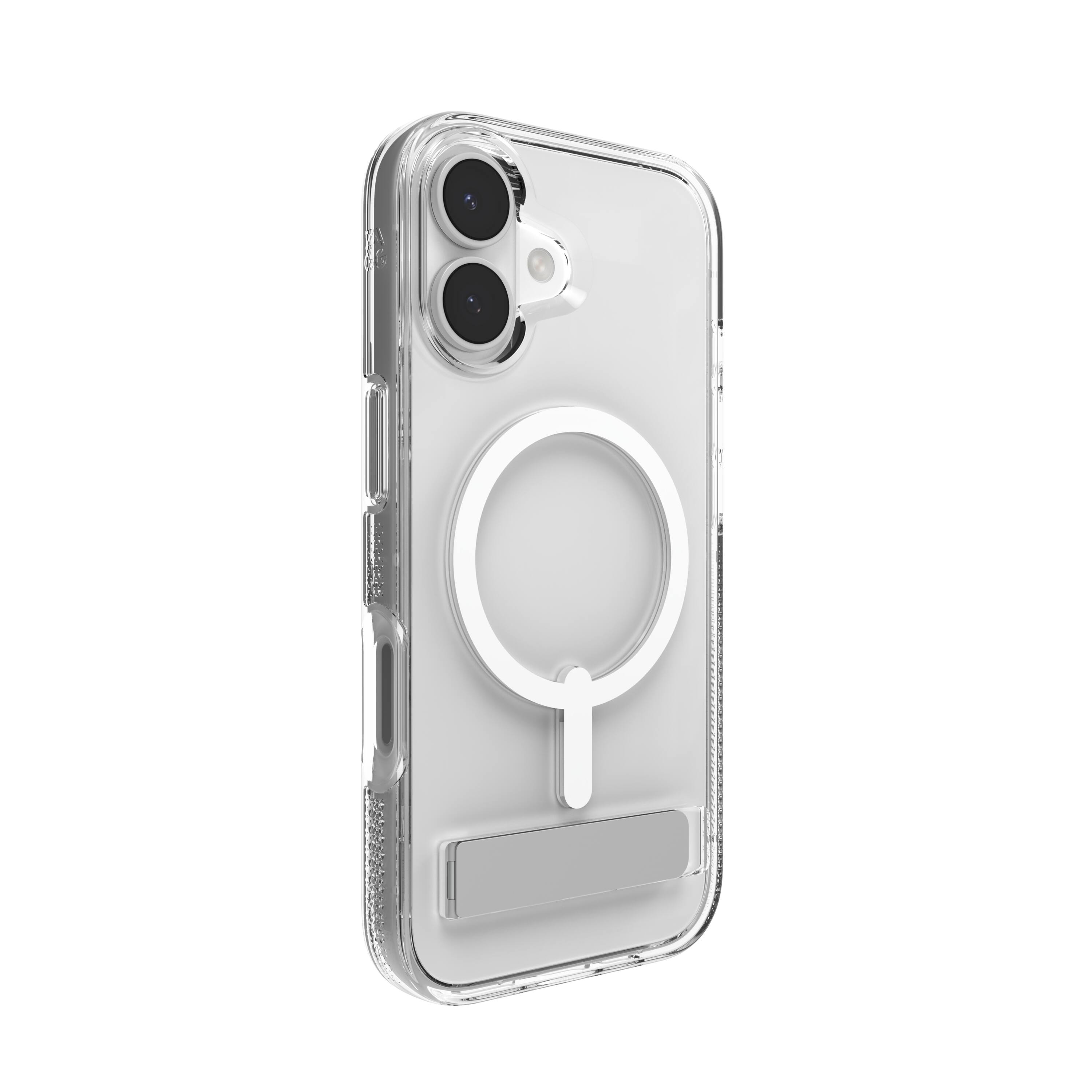 Angle. ZAGG - Crystal Palace Snap MagSafe Compatible Case w/ Kickstand for Apple iPhone 17 - Clear.