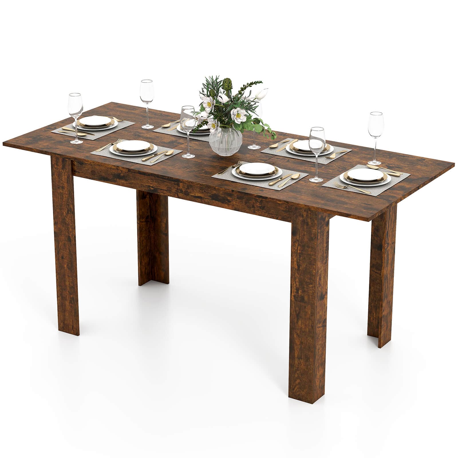 Front. Costway - Costway 47"-62" Extendable Dining Table for 4-8 People for Dining Room Home Office - Brown.