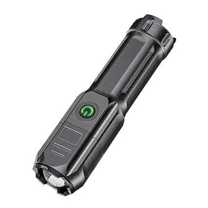 Front. Cluzine - Tactical LED Flashlight, Zoomable, USB Rechargeable, 3 Modes, Aluminum Alloy for Camping.