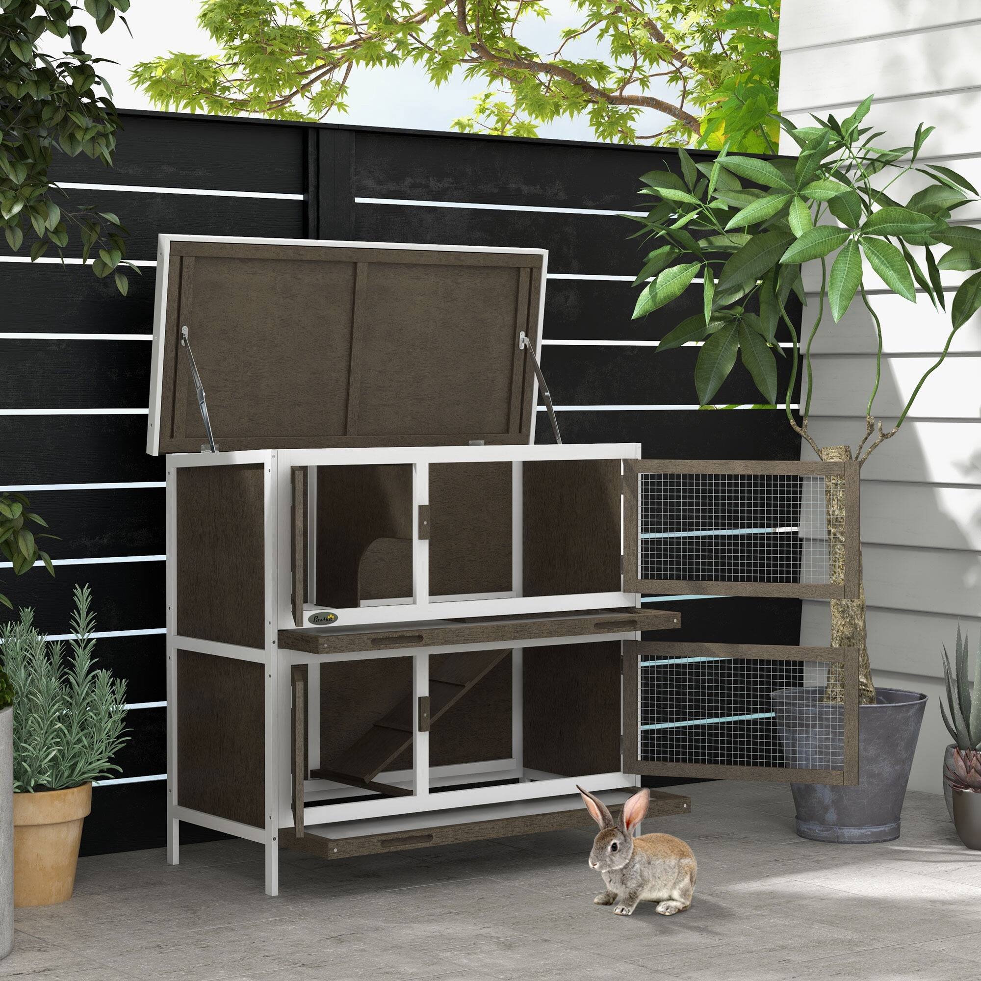 Alt View 1. Pawhut - Wooden Bunny Hutch with Ramp.