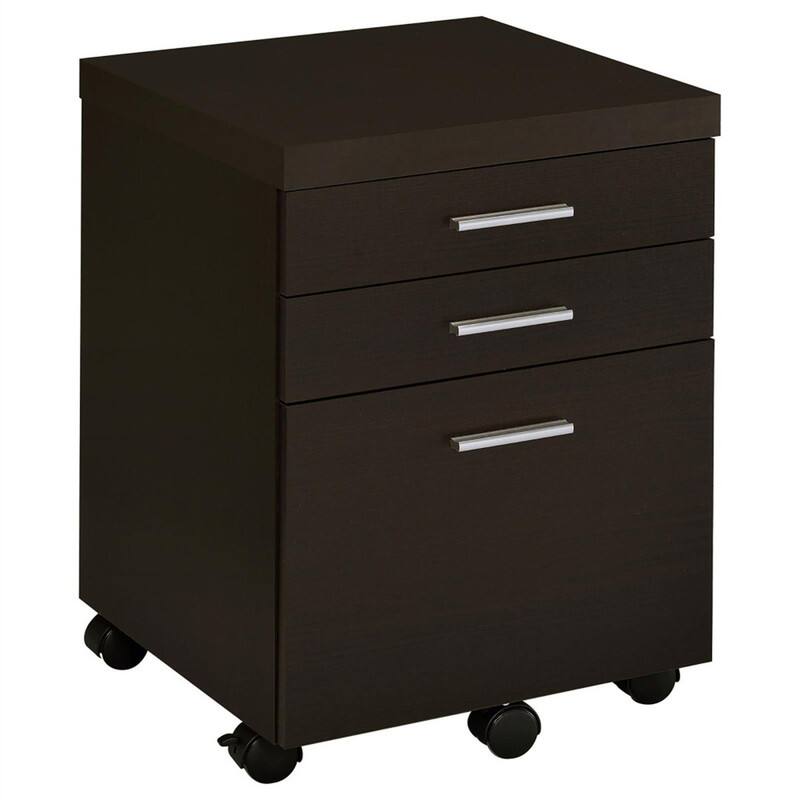 Left. HTUTWOO - 18.00" Cappuccino 3-Drawer File Cabinet - Mobile Wood Filing Cabinet with Casters, Silver Hardware, Home Office Storage - Brown.