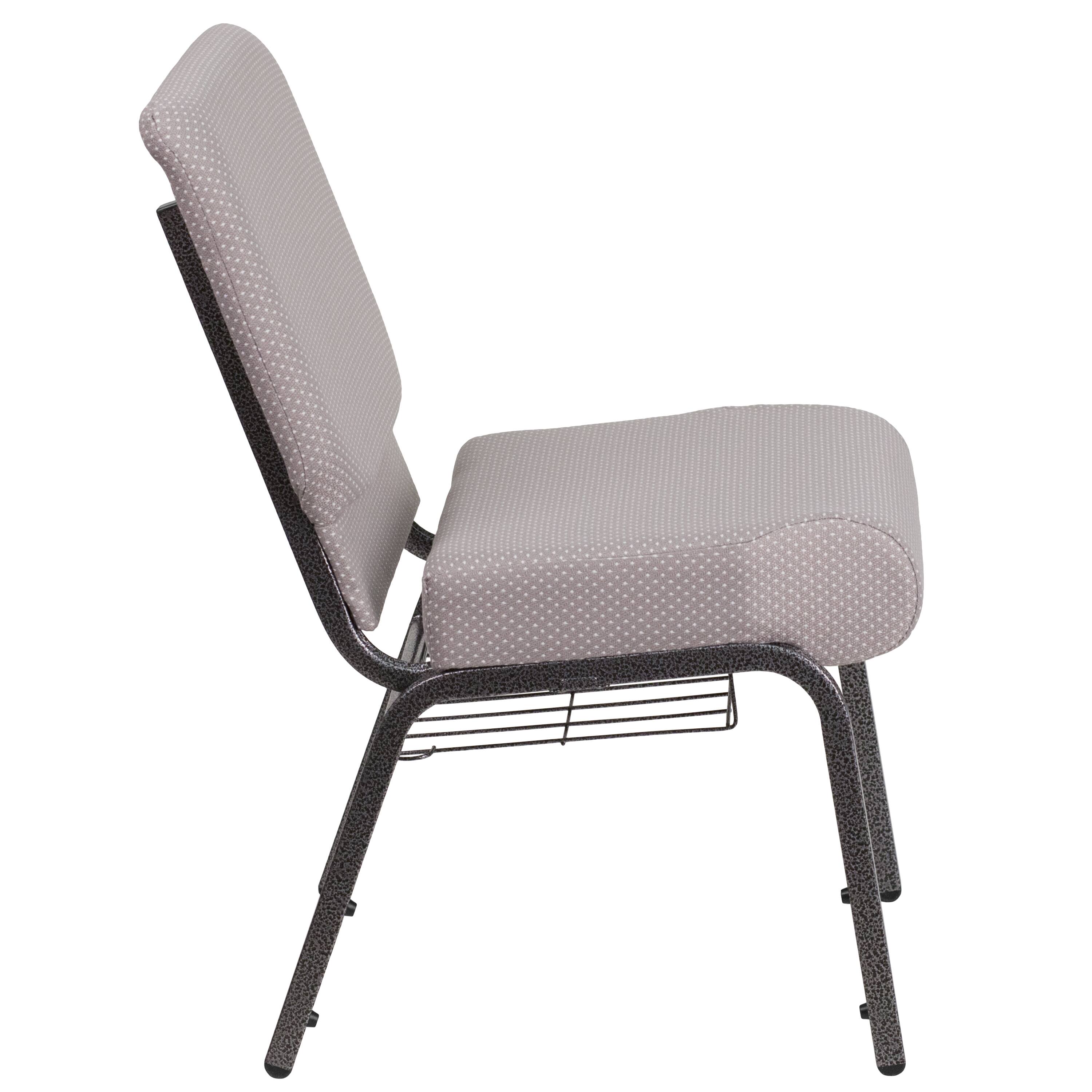 Alt View 4. Emma + Oliver - 4 Pack 21''W Church Chair with Book Rack - Gray Dot Fabric/Silver Vein Frame.