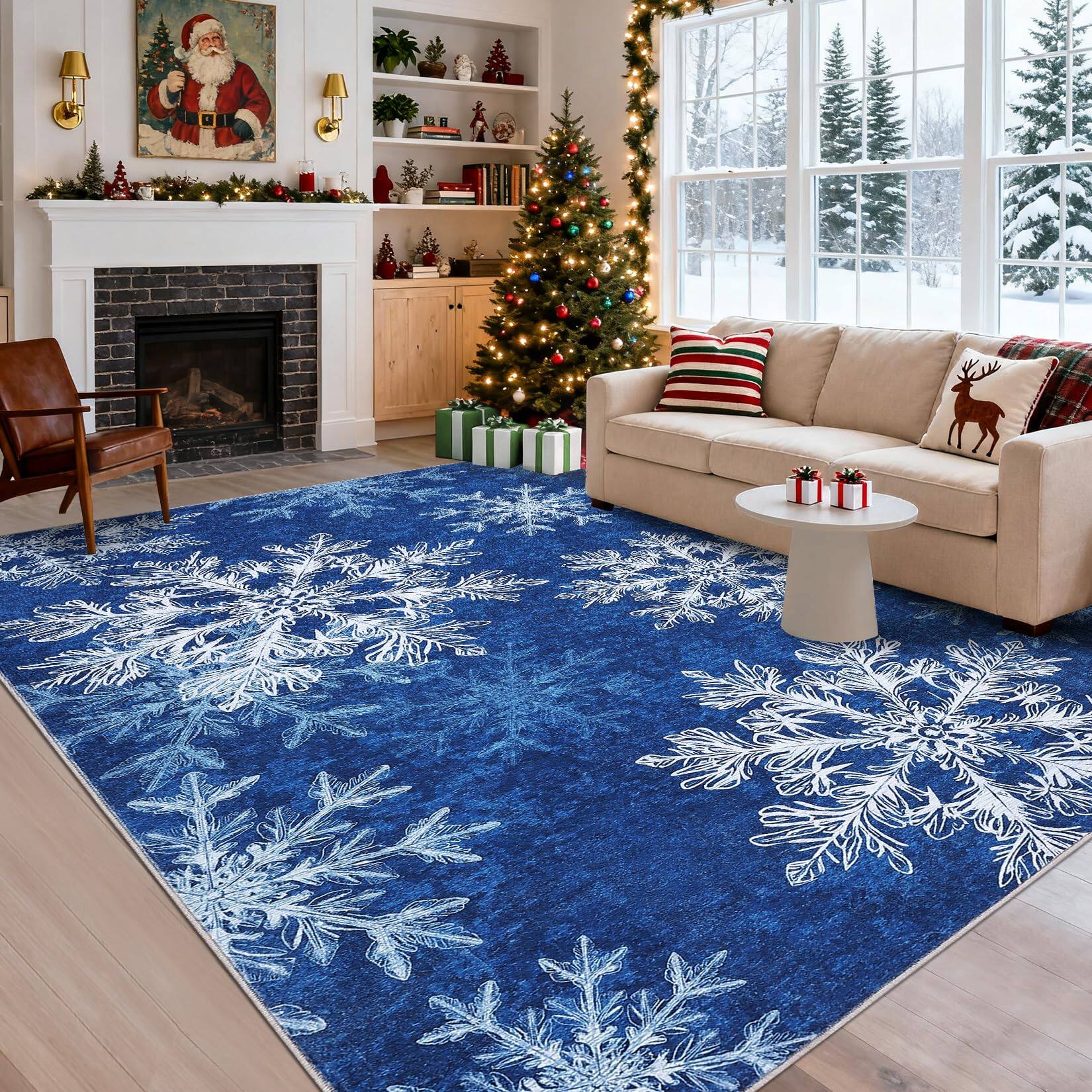 Jojoka 9x12ft Christmas Snowflakes Printed Area Rug Washable Non Slip ...