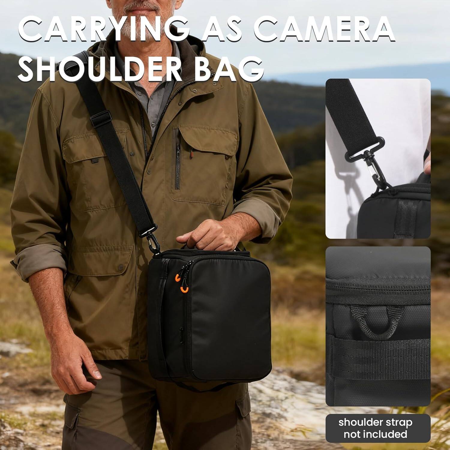 CARRYING AS CAMERA SHOULDER BAG  
shoulder strap not included