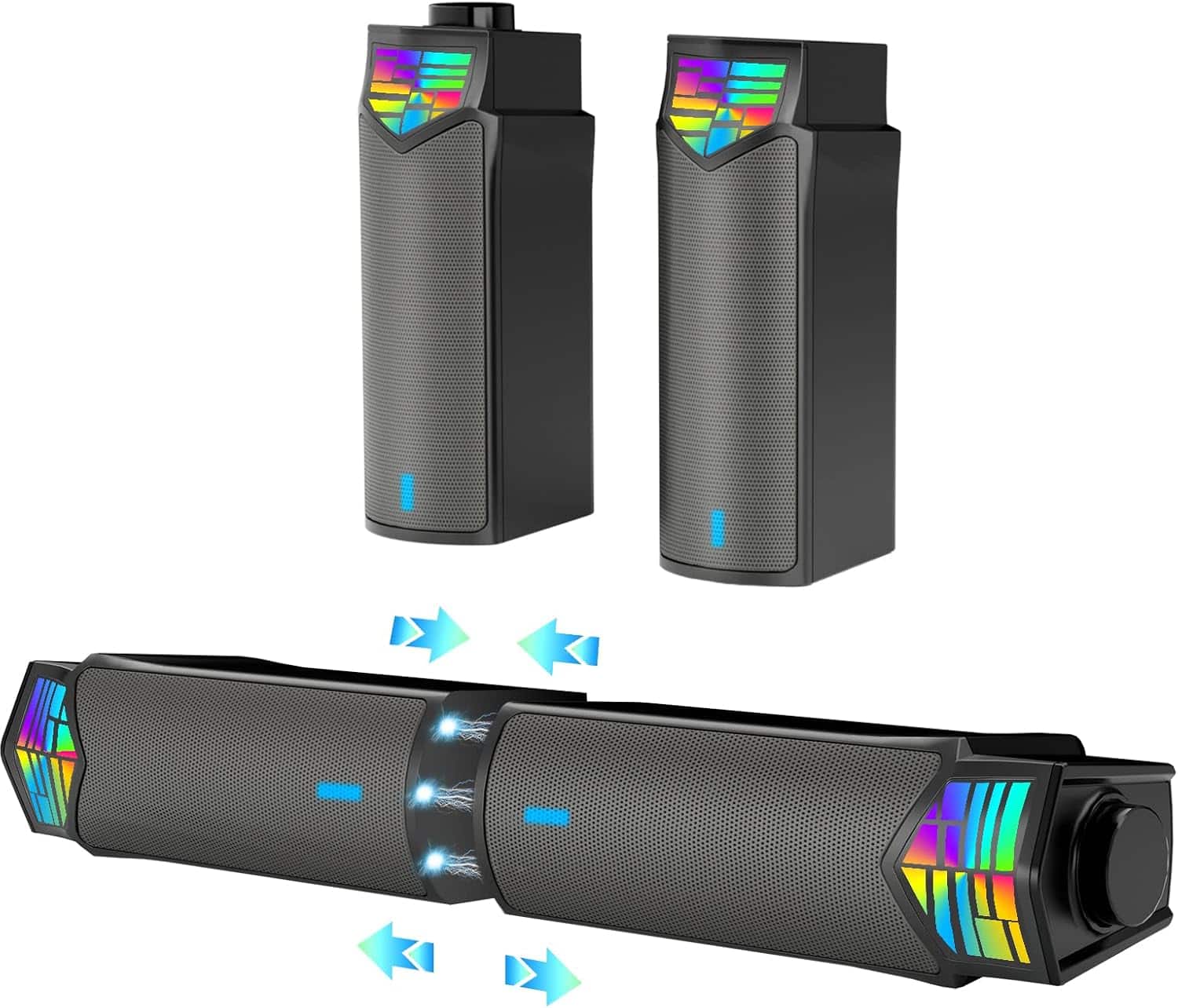 Stamp n Camp - Gaming Speakers for PC, Computer Desktop Monitor with Bluetooth, 2 in 1 Speaker Soundbar, Can Be Split and Combined