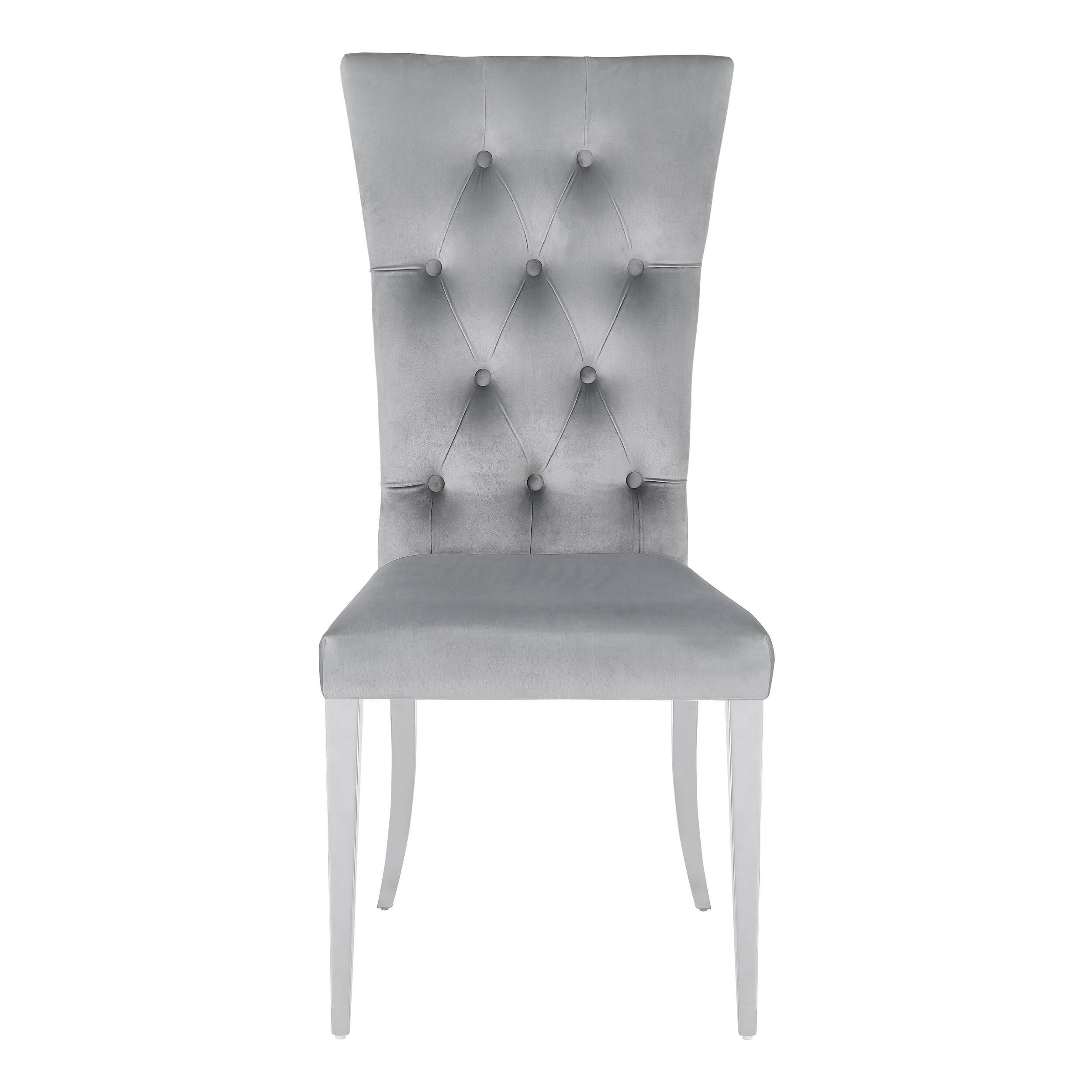 Angle. Manhattan Lane - Kery 20 Inch Set of 2 Side Chairs, Gray Velvet, Tall Flared Tufted Back - Gray, Chrome.