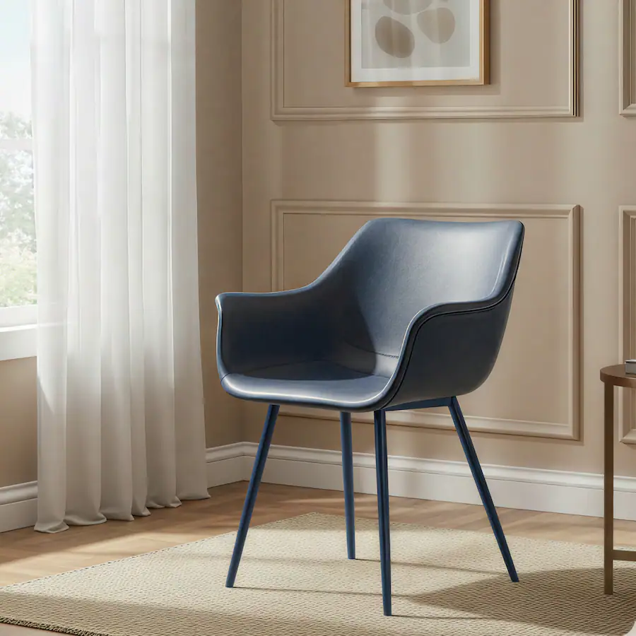 LeisureMod Markley Modern Distressed Leather Dining Chair with Iron ...