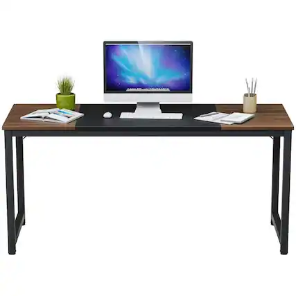 Front. SlickBlue - Spacious 63-Inch Writing Desk for Bedroom and Home Office - Black, Coffee.