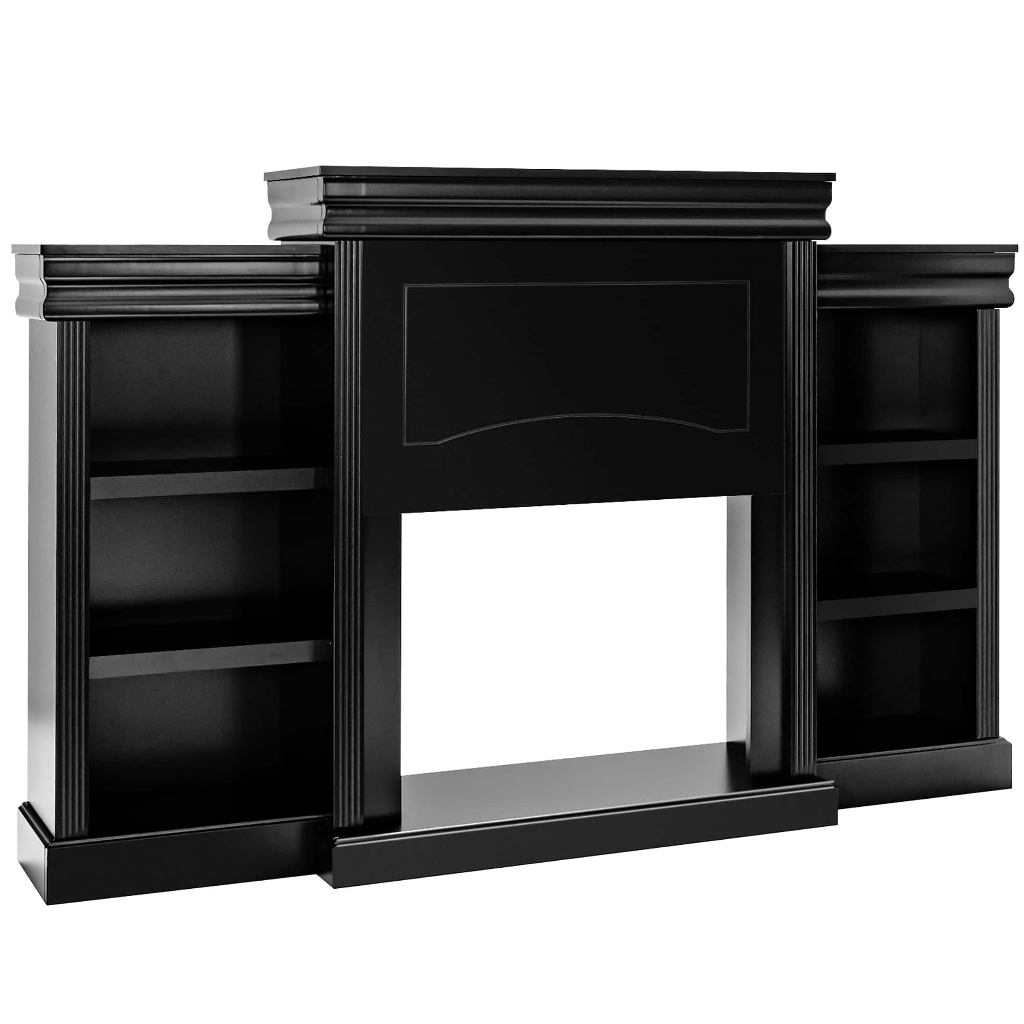 Costway - 70" Fireplace TV Stand Modern Media Entertainment Center Bookcase - Black