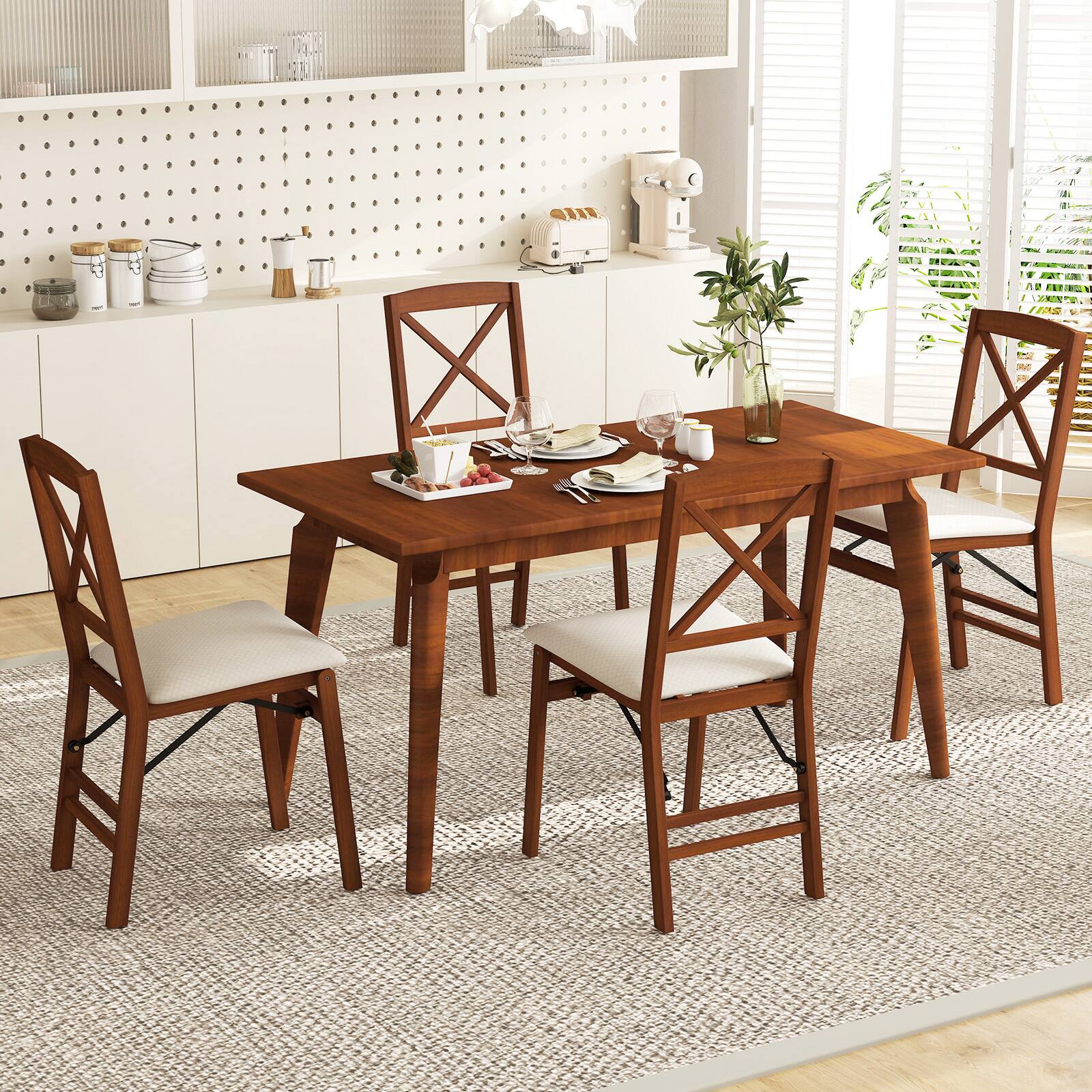 Alt View 4. Gymax - Gymax 2 Set Kitchen Chairs w/ Rubber Wood Frame Upholstered Seat Hollowed Backrest - Walnut.