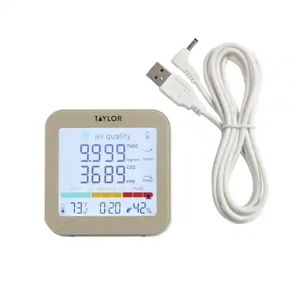 TAYLOR air quality TVOC 9.999 mg/m³ TREND CO2 3689 PPM TREND 100 1800 POOR GOOD 7P MEDIUM OM 73.2 0:20 42%