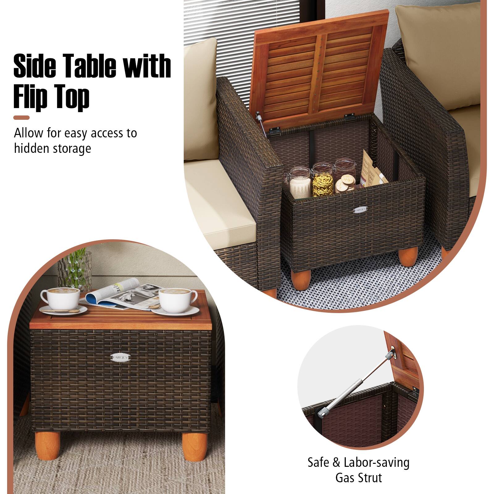 Side Table with Flip Top

- Allow for easy access to hidden storage

Safe & Labor-saving Gas Strut
