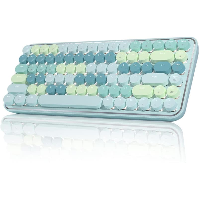 Luckbyte - Retro Wireless Typewriter Keyboard - Bluetooth Tri-Mode 75% Mechanical Gaming Keyboard with White Backlight, Red Switch - Green