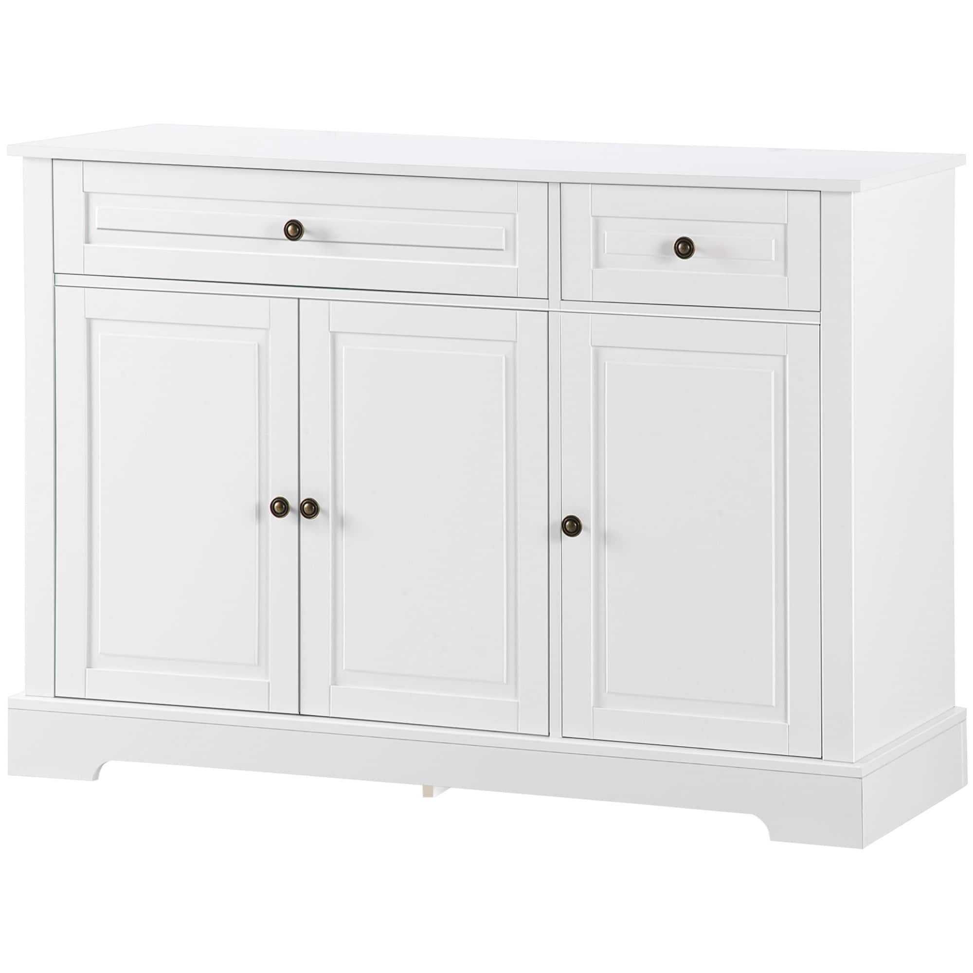 Homcom - Buffet Cabinet, Modern Accent Cabinet with 2 Drawers and Adjustable Shelves - White