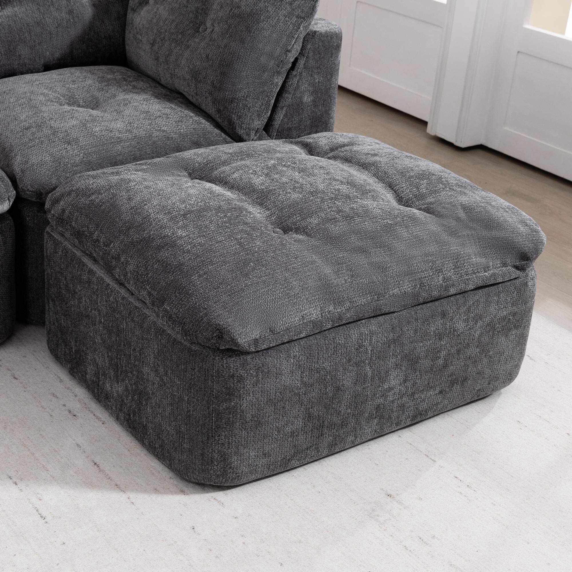 Angle. Roomtec - Modern Cloudstyle Living Room Sofa Deep Seat Convertible Lshaped Framefree Sofa with Ottoman Oversized Comfortable - DARK GREY.