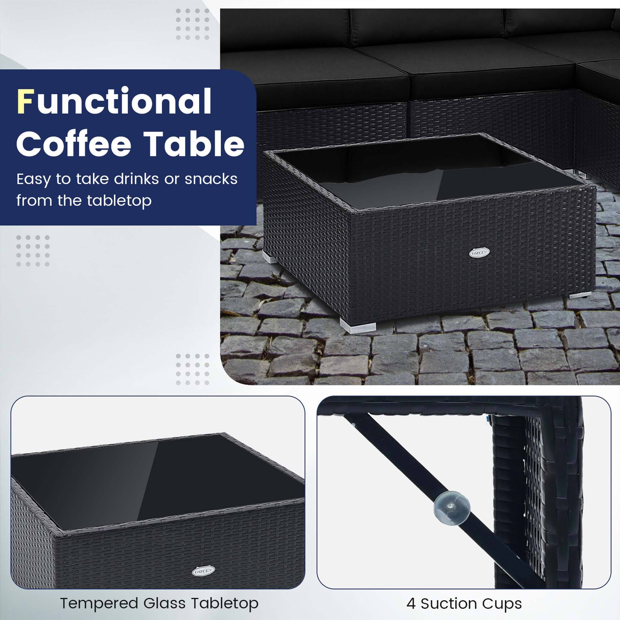 Functional Coffee Table  
Easy to take drinks or snacks from the tabletop  

Tempered Glass Tabletop  

4 Suction Cups